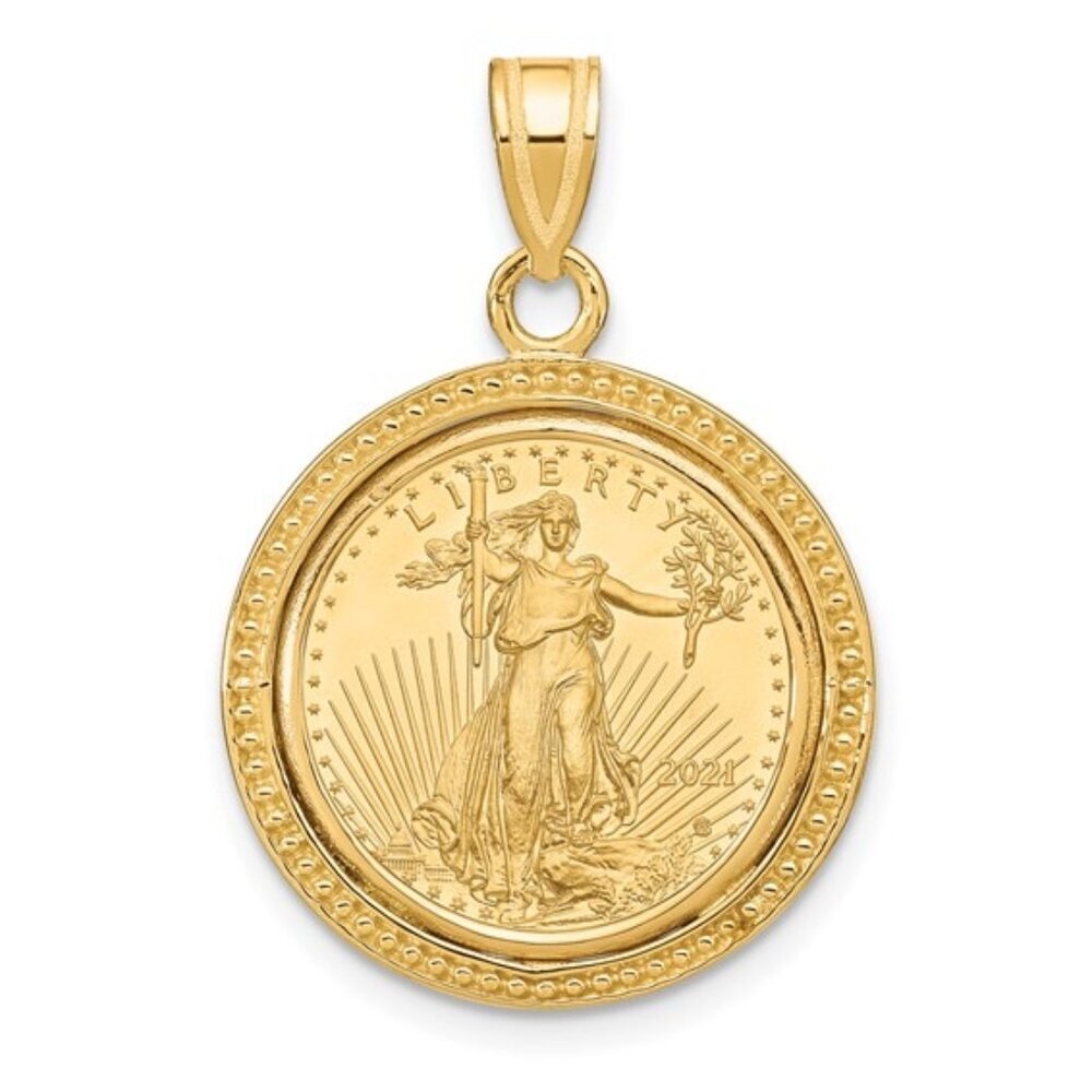 American Eagle 22k Coin in 10k Beaded Frame Pendant